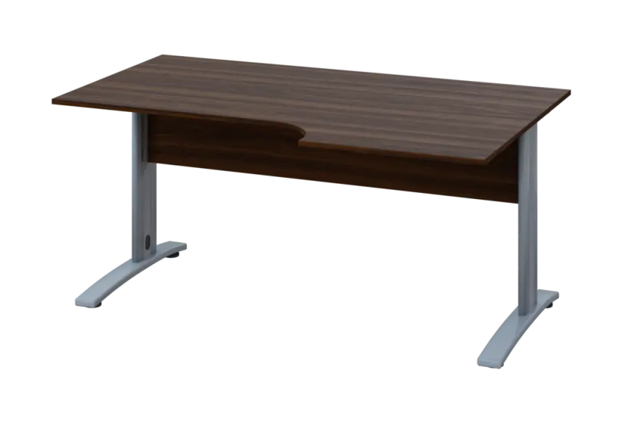 ERK 18 - 166 stůl kancelářský, rohový, pravý, kovová podnož stříbrná, deska 18 mm, široký 1600 mm, ořech královský